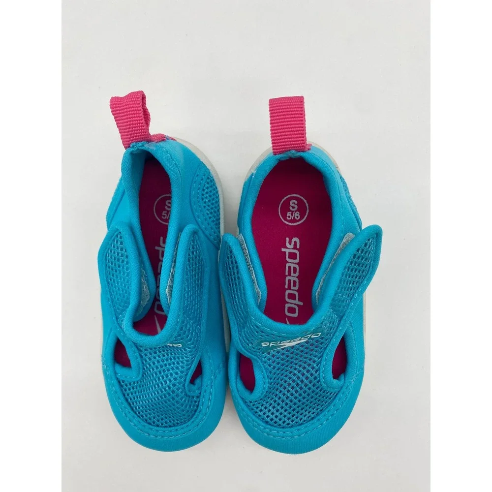 Speedo Kids Water Shoes Turquoise Blue Pink Mesh Hook Loop Size S 5/6